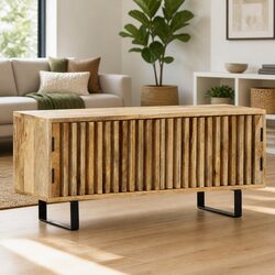 Practical TV Cabinet in Brown Mango Wood for Everyday Use