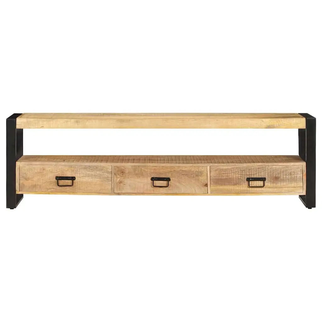 Mango Wood TV Cabinet Rustic Lowboard Storage Unit 150x30x45 cm with 3 Drawers and Compartment Brown