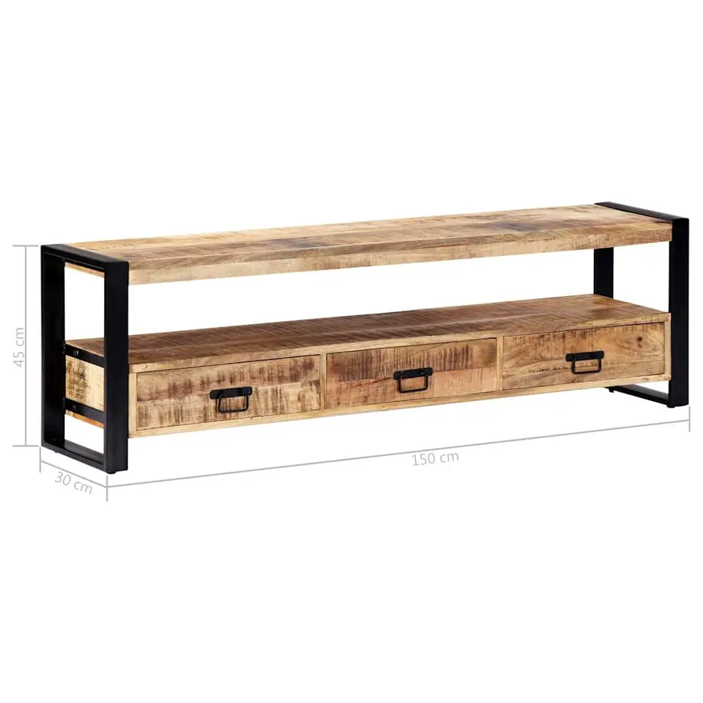 Mango Wood TV Cabinet Rustic Lowboard Storage Unit 150x30x45 cm with 3 Drawers and Compartment Brown