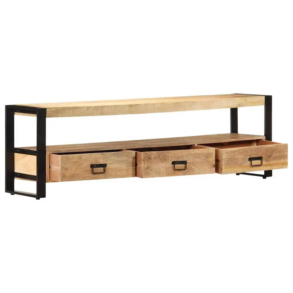 Mango Wood TV Cabinet Rustic Lowboard Storage Unit 150x30x45 cm with 3 Drawers and Compartment Brown