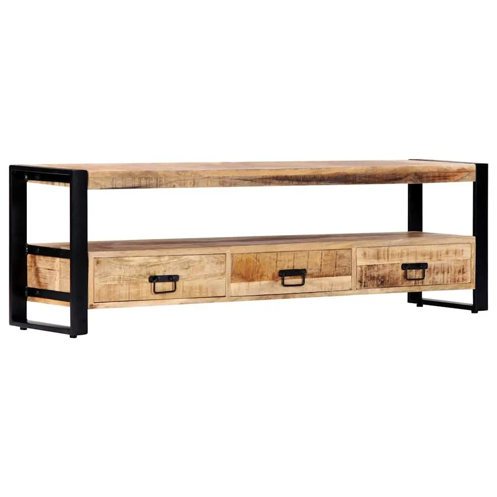 Mango Wood TV Cabinet Rustic Lowboard Storage Unit 150x30x45 cm with 3 Drawers and Compartment Brown