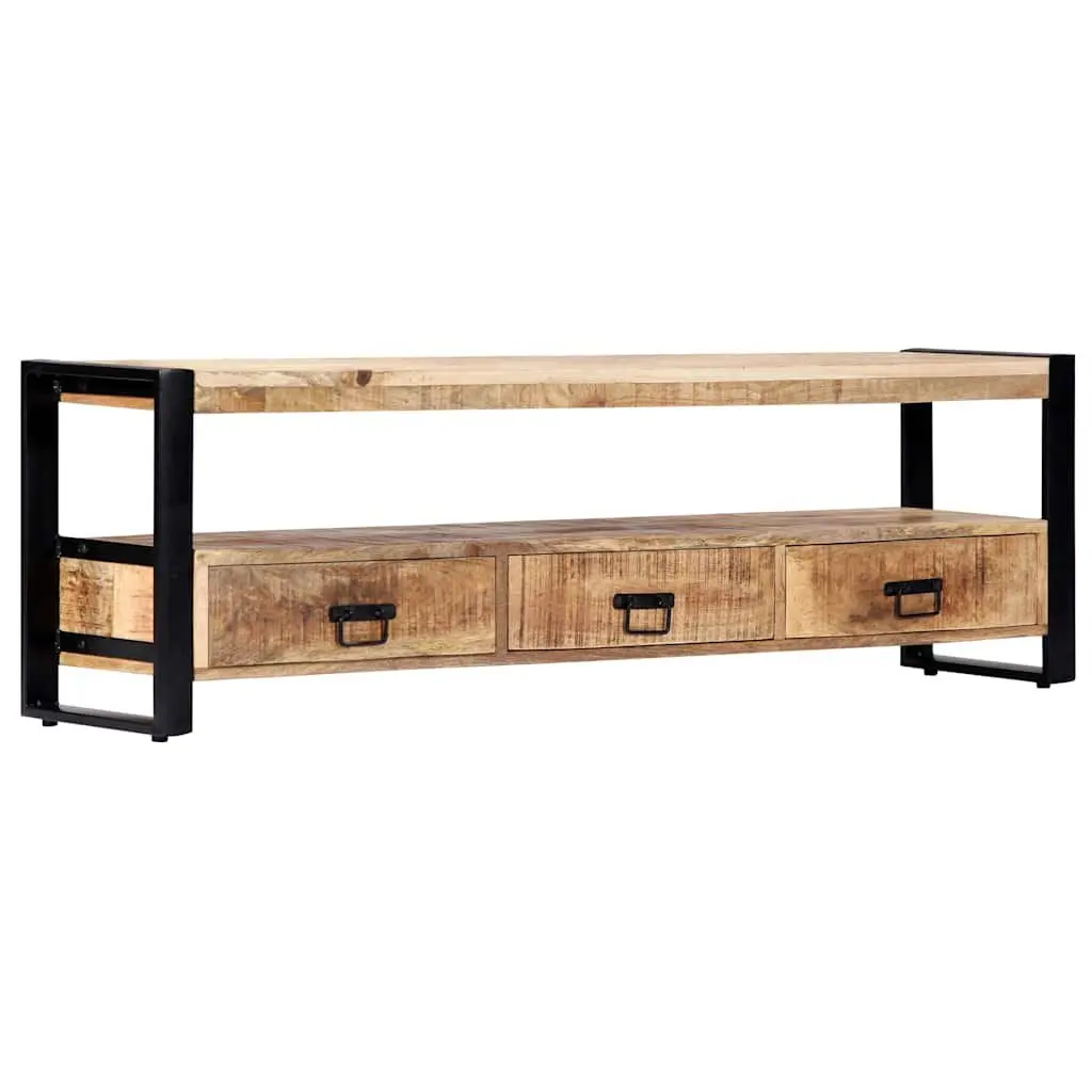 Mango Wood TV Cabinet Rustic Lowboard Storage Unit 150x30x45 cm with 3 Drawers and Compartment Brown