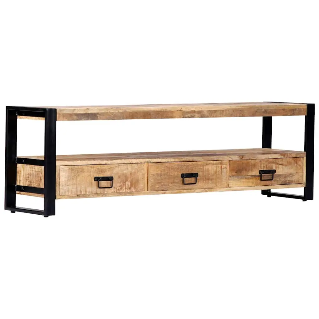 Mango Wood TV Cabinet Rustic Lowboard Storage Unit 150x30x45 cm with 3 Drawers and Compartment Brown