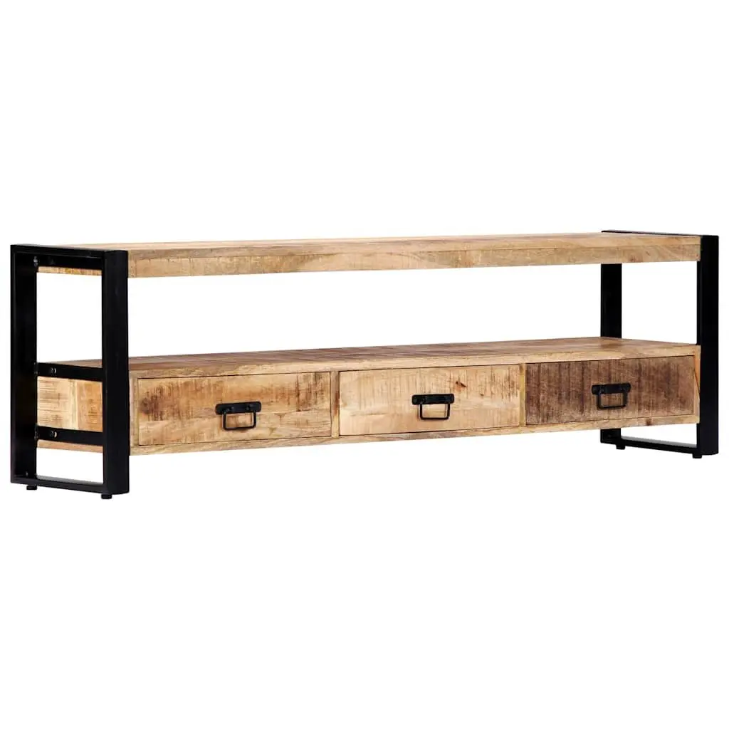 Mango Wood TV Cabinet Rustic Lowboard Storage Unit 150x30x45 cm with 3 Drawers and Compartment Brown