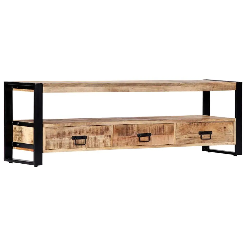 Mango Wood TV Cabinet Rustic Lowboard Storage Unit 150x30x45 cm with 3 Drawers and Compartment Brown