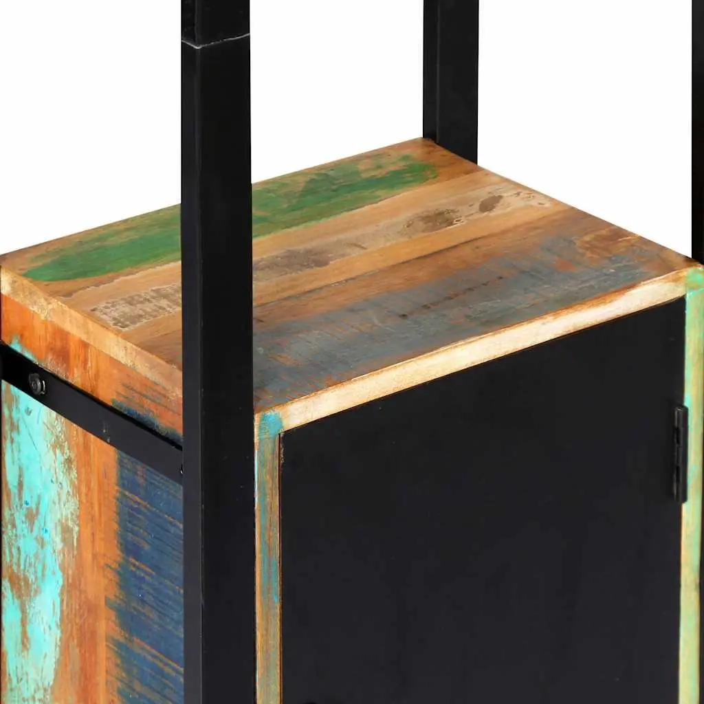 Reclaimed Wood Bookshelf 45x30x171 cm Multicolour Storage Cabinet with 1 Door and 3 Open Shelves