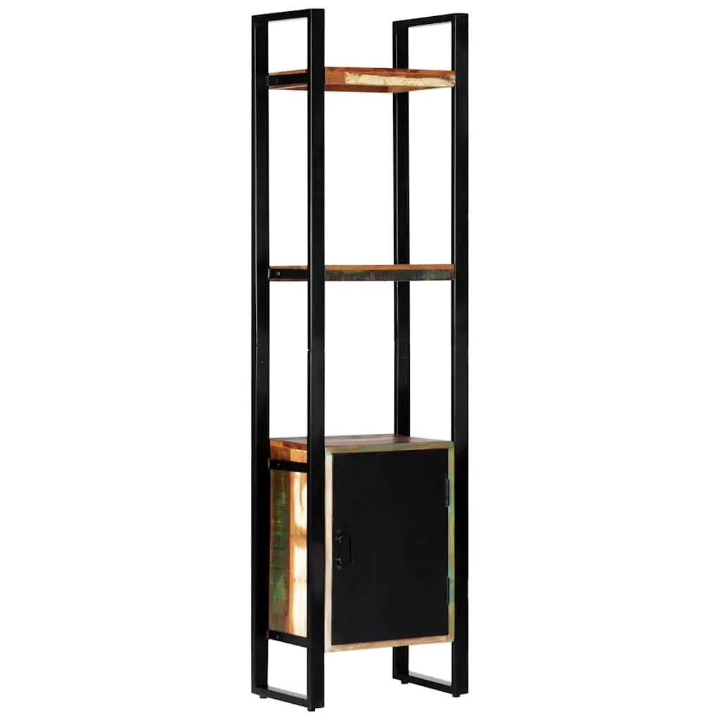 Reclaimed Wood Bookshelf 45x30x171 cm Multicolour Storage Cabinet with 1 Door and 3 Open Shelves
