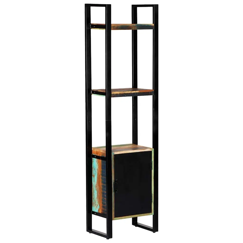Reclaimed Wood Bookshelf 45x30x171 cm Multicolour Storage Cabinet with 1 Door and 3 Open Shelves