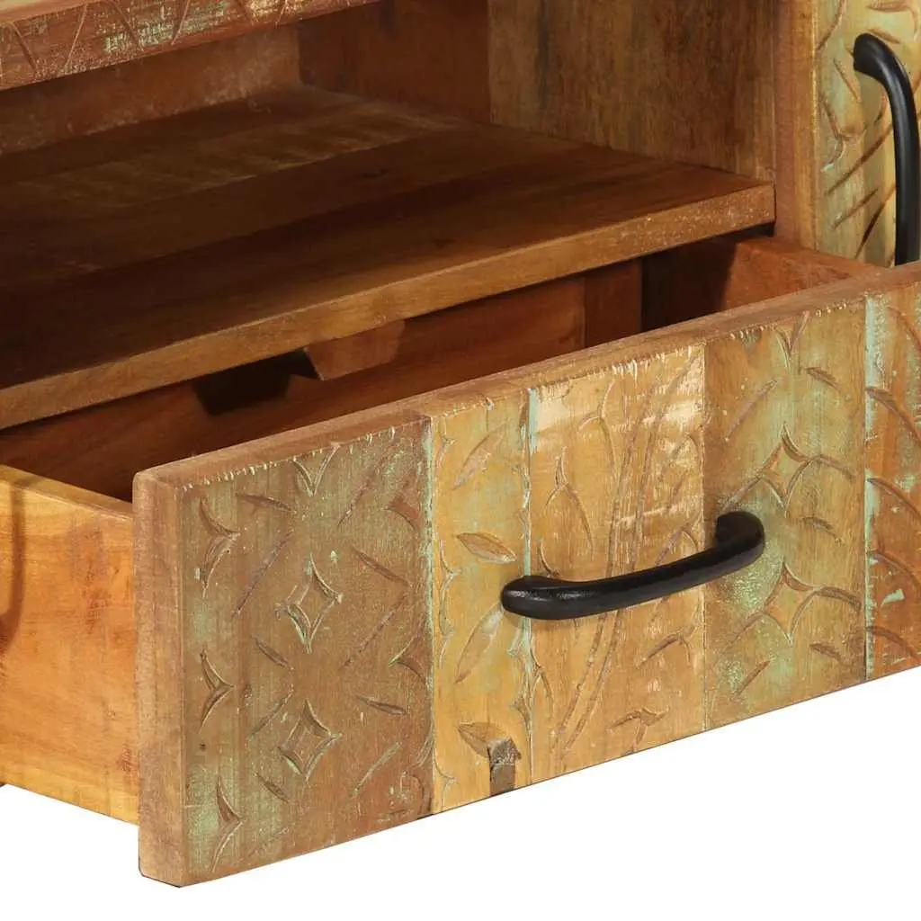 TV Cabinet 120x30x40 cm Solid Reclaimed Wood Hand Carved Doors Drawer Storage