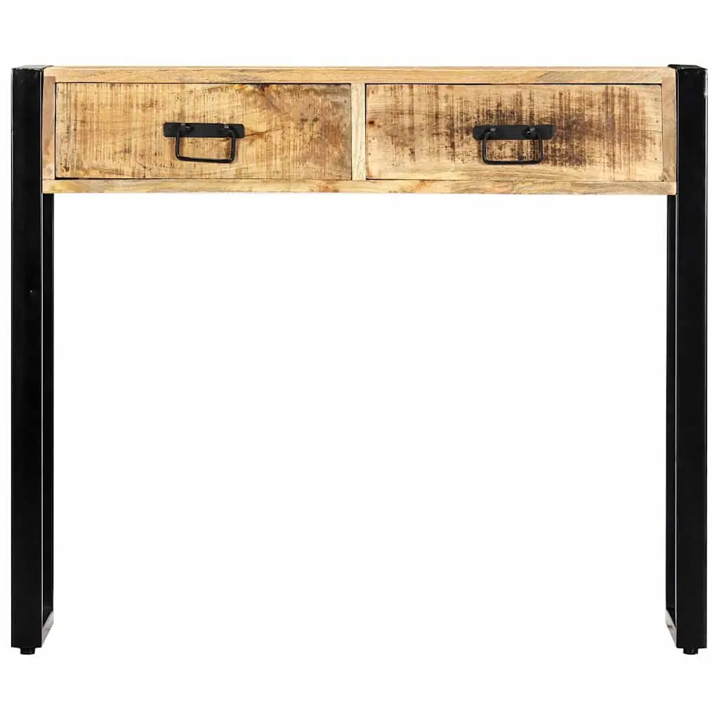 Mango Wood Console Table 90x30x75 cm Brown Industrial Accent Furniture with 2 Drawers