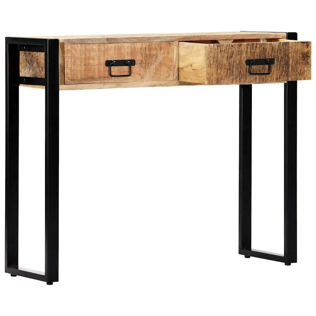 Mango Wood Console Table 90x30x75 cm Brown Industrial Accent Furniture with 2 Drawers