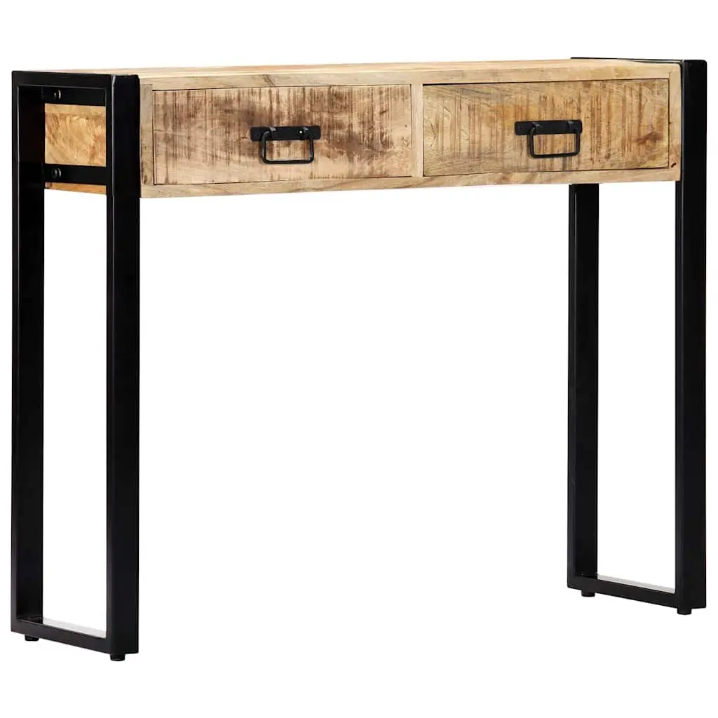 Mango Wood Console Table 90x30x75 cm Brown Industrial Accent Furniture with 2 Drawers