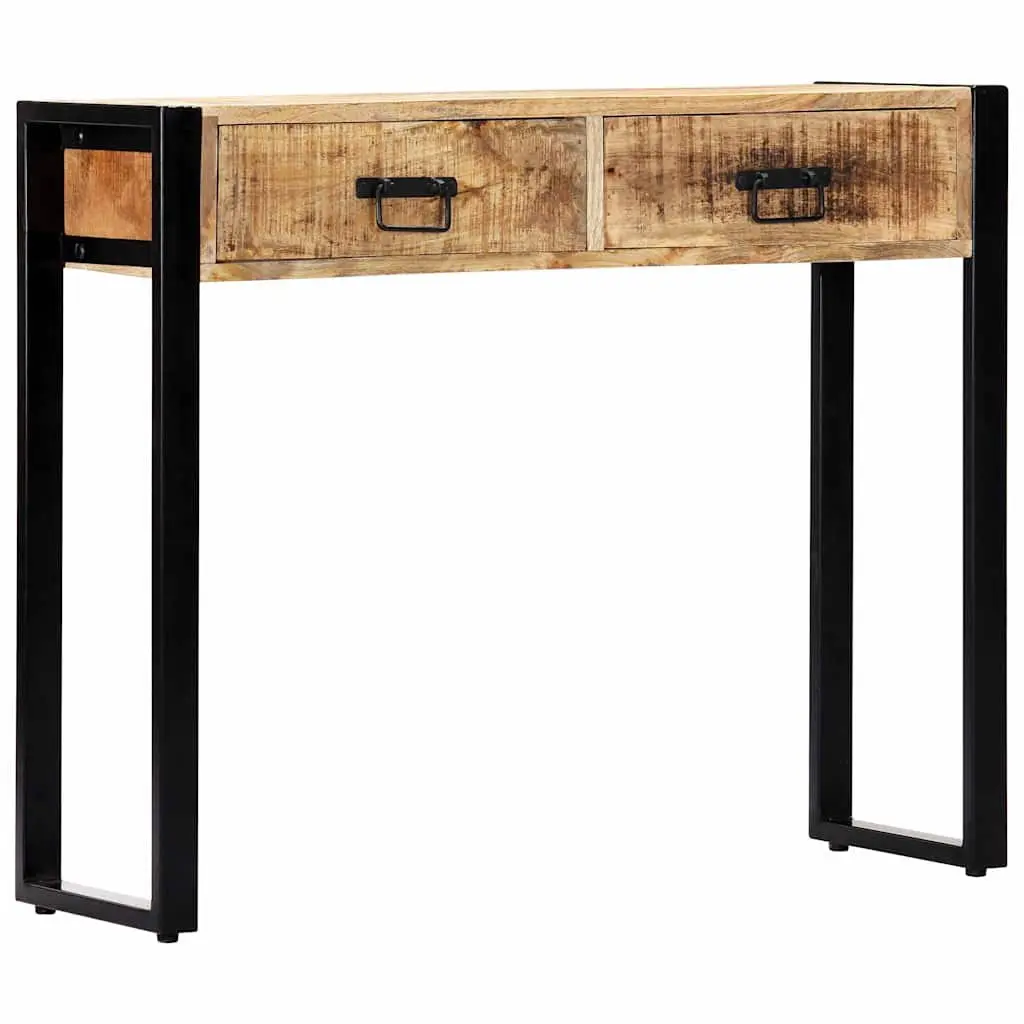 Mango Wood Console Table 90x30x75 cm Brown Industrial Accent Furniture with 2 Drawers
