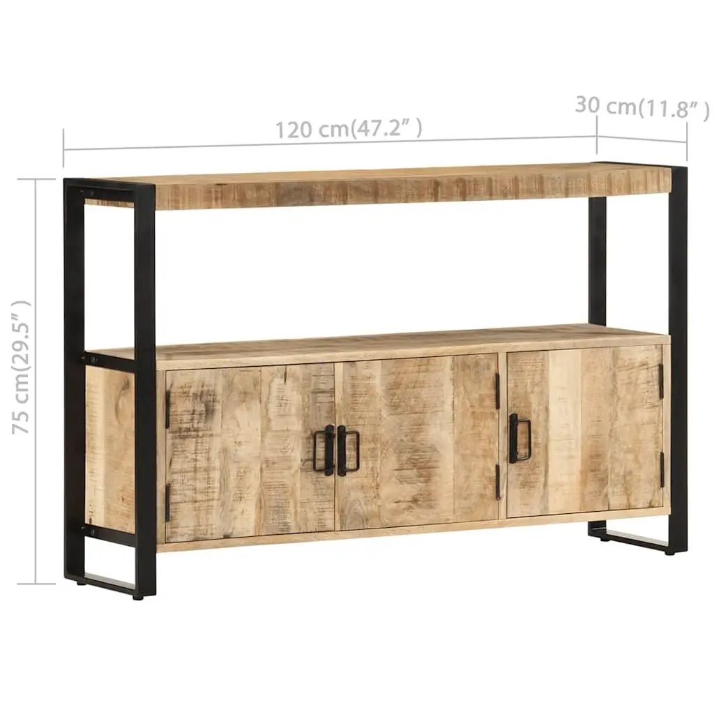Mango Wood Side Cabinet Brown 120x30x75 cm Powder Coated Steel Frame Storage Furniture
