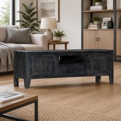Functional Black TV Cabinet for Living Room 118x30x40cm