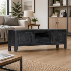 Functional Black TV Cabinet for Living Room 118x30x40cm