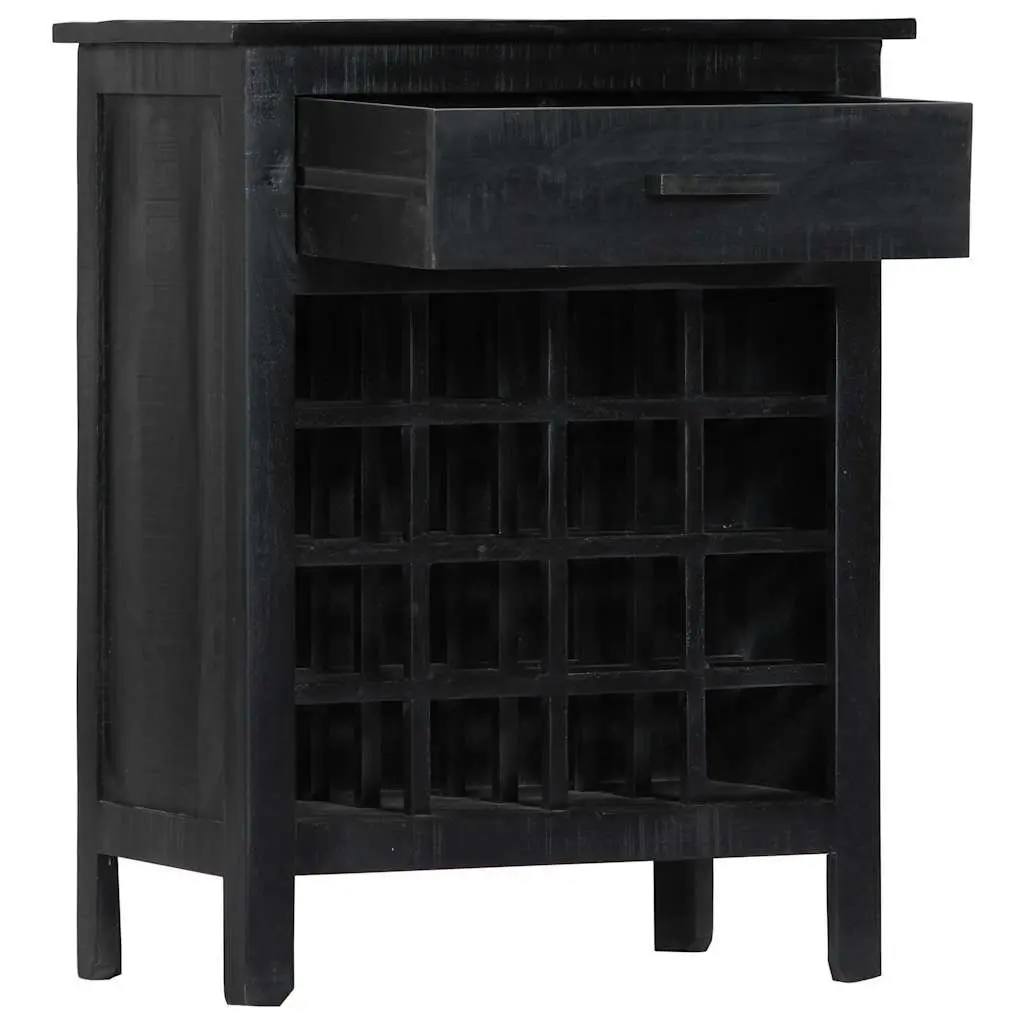 Wine Rack Mango Wood Storage Cabinet Black 56x35x75cm Horizontal Bottle Organizer with Drawer
