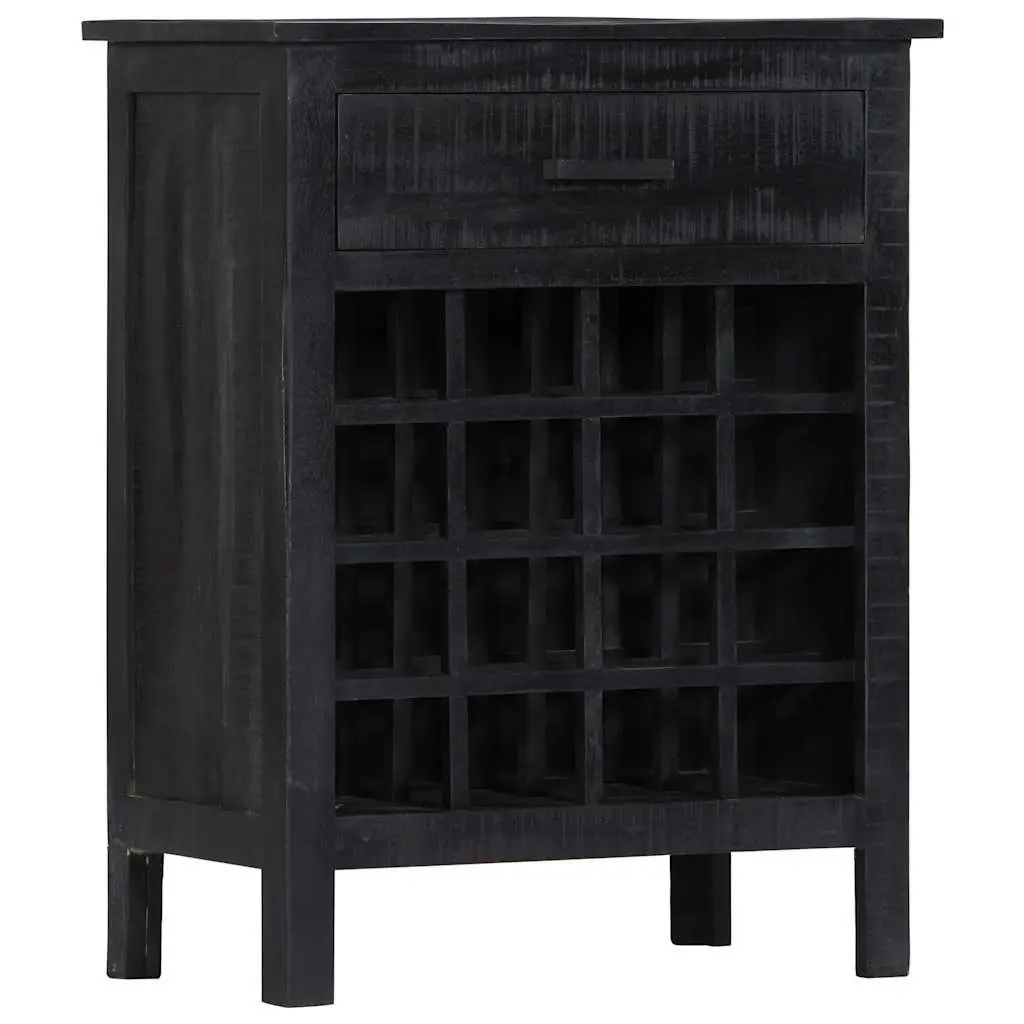 Wine Rack Mango Wood Storage Cabinet Black 56x35x75cm Horizontal Bottle Organizer with Drawer