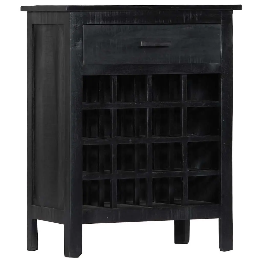 Wine Rack Mango Wood Storage Cabinet Black 56x35x75cm Horizontal Bottle Organizer with Drawer