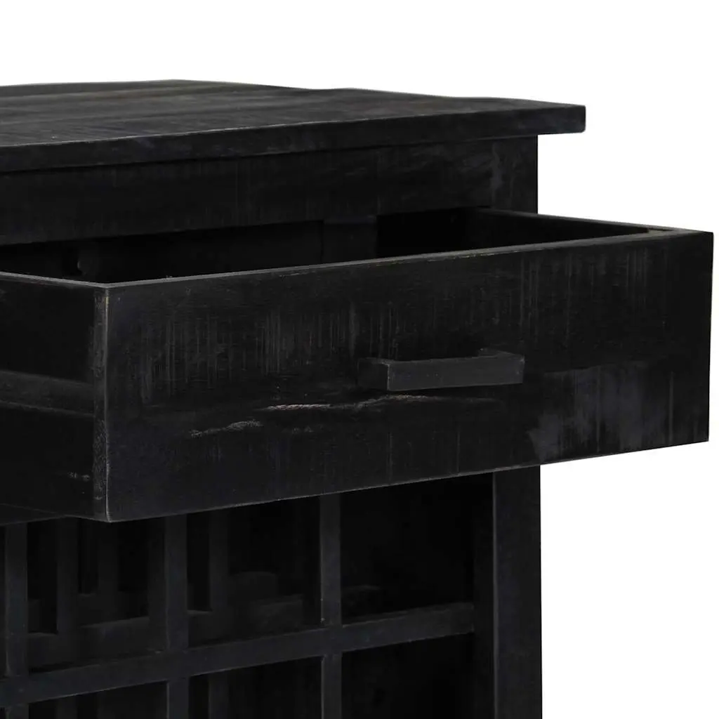 Wine Rack Mango Wood Storage Cabinet Black 56x35x75cm Horizontal Bottle Organizer with Drawer