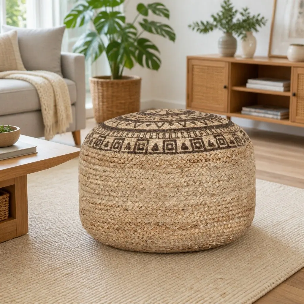 Handmade Pouffe Footstool Braided Jute 45 x 30 cm Brown