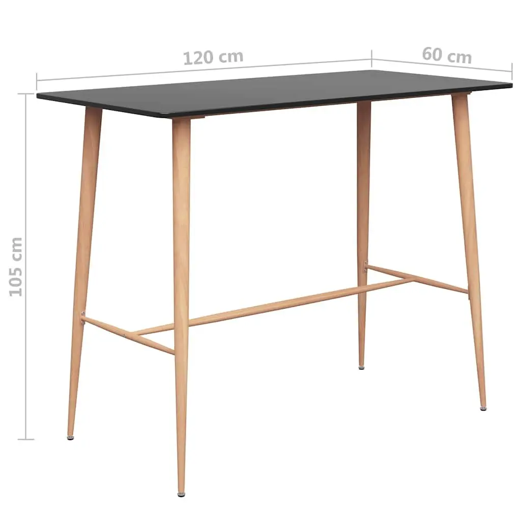 Black Bar Table MDF Top Metal Legs Kitchen Dining Counter Height 120x60x105cm