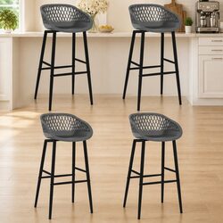 Bar Stools Set of 4 Grey Mesh Seat Backrest Counter Kitchen Pub Chairs