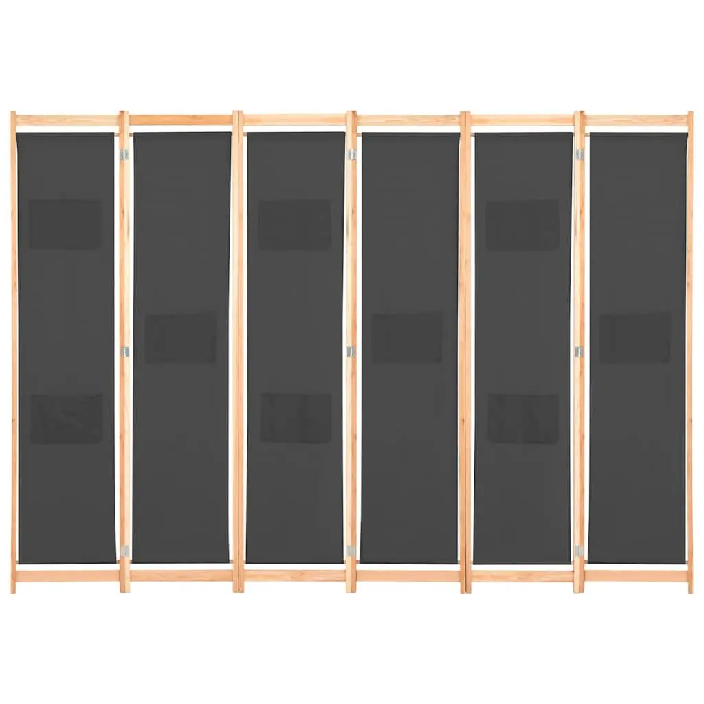 6-Panel Room Divider Wooden Frame Fabric Screens Grey Freestanding Folding Privacy Screen Partition