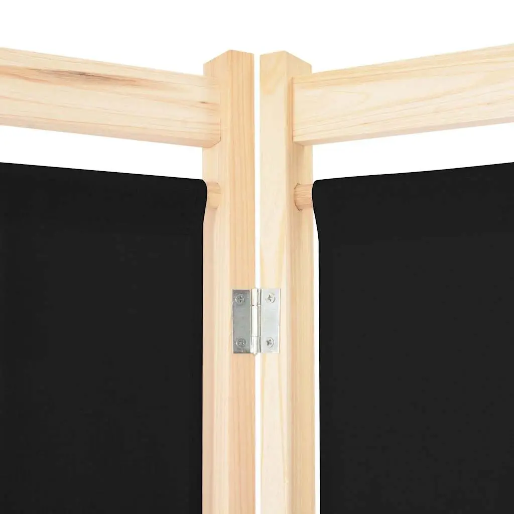 5-Panel Room Divider Wooden Frame Fabric Screen Black 200 x 170 x 4 cm