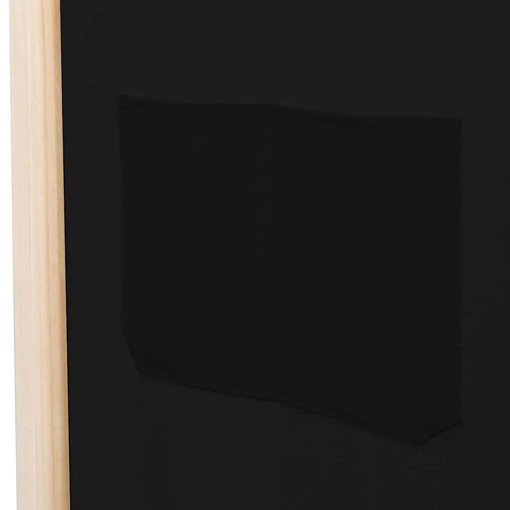 5-Panel Room Divider Wooden Frame Fabric Screen Black 200 x 170 x 4 cm