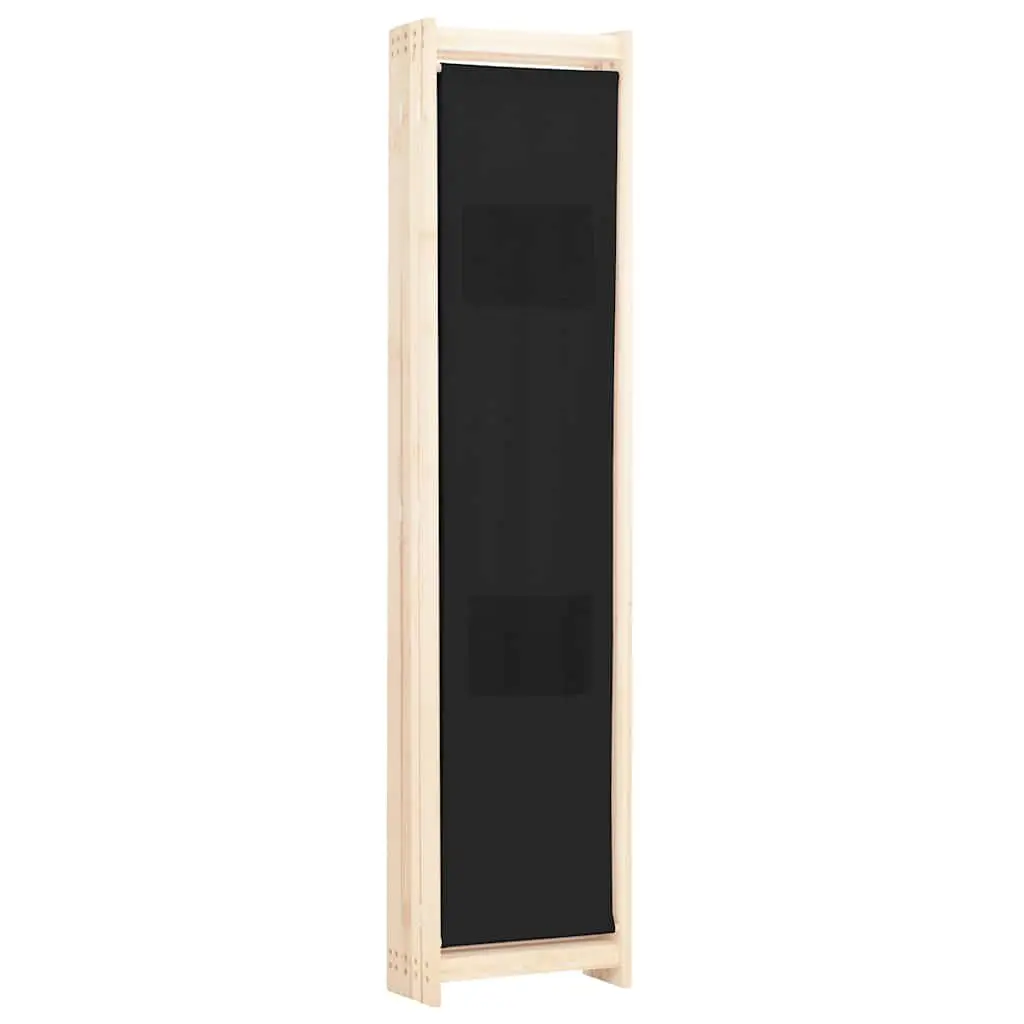 5-Panel Room Divider Wooden Frame Fabric Screen Black 200 x 170 x 4 cm