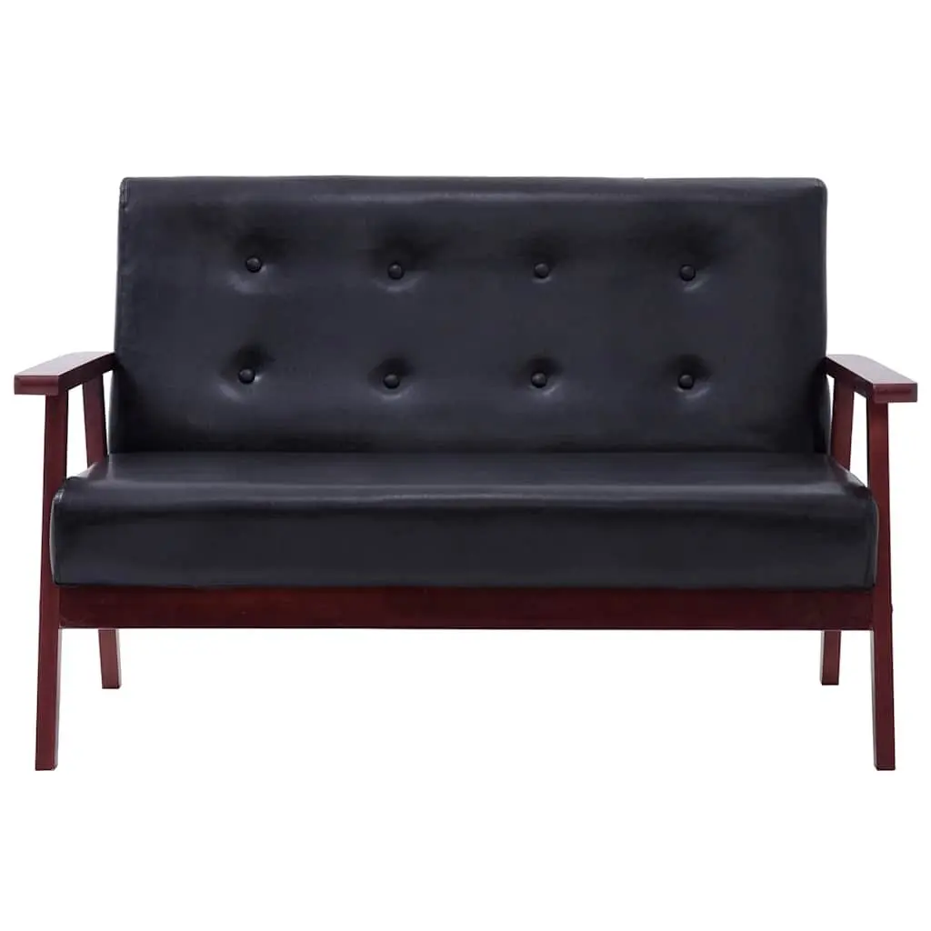2-Seater Sofa Faux Leather Black Retro Living Room Furniture Padded Couch