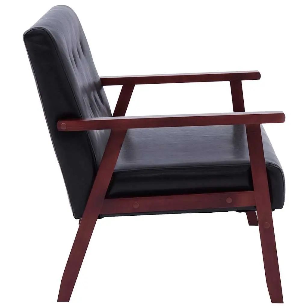 2-Seater Sofa Faux Leather Black Retro Living Room Furniture Padded Couch