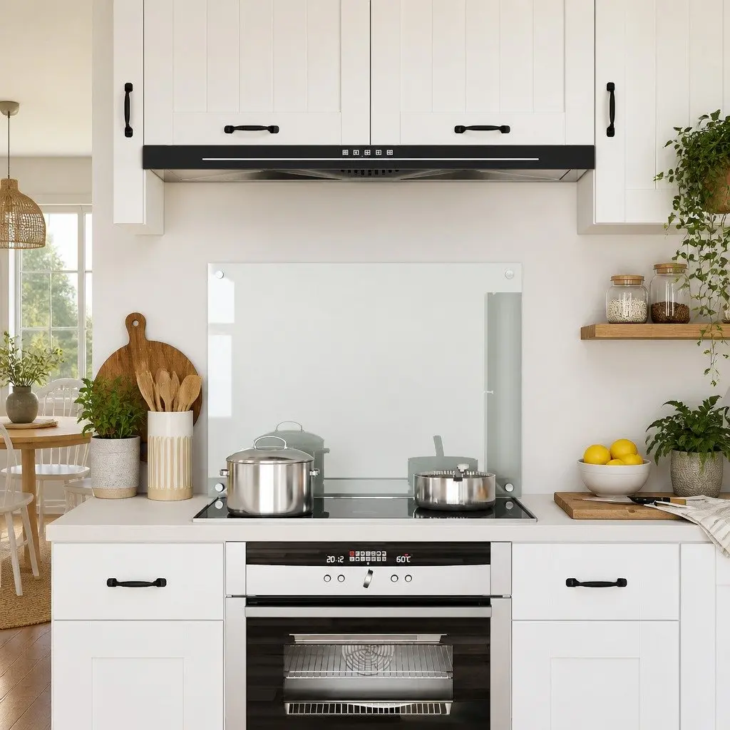 Tempered Glass Kitchen Backsplash 80x60cm Transparent Wall Protection Scratch Resistant Easy to Clean