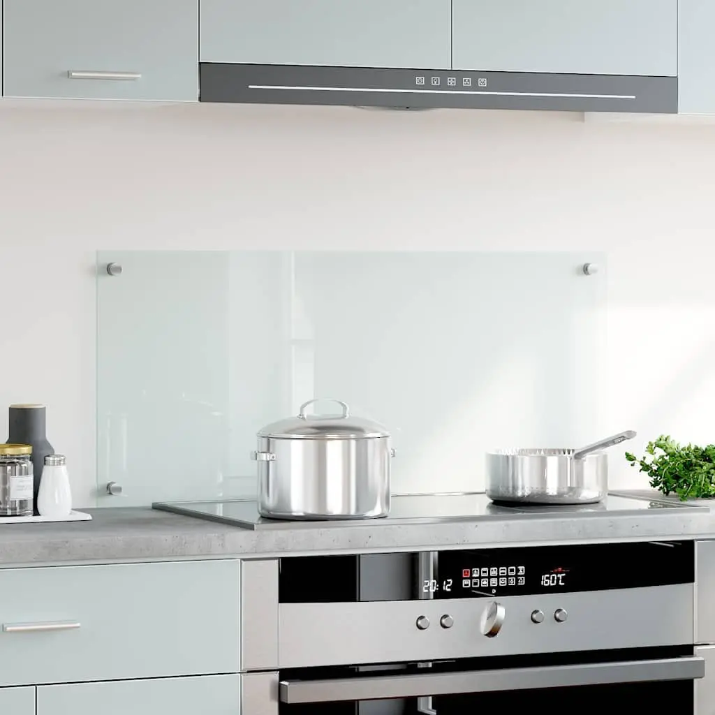 Tempered Glass Kitchen Backsplash Heat Resistant 90x40cm Transparent Decor Style