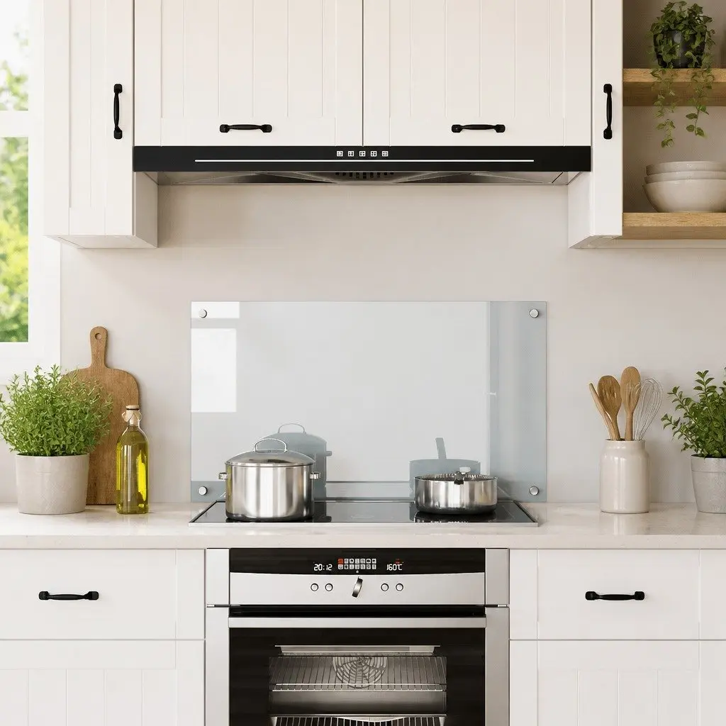 Tempered Glass Splashback Kitchen Panel 90x50cm Transparent Protective Surface