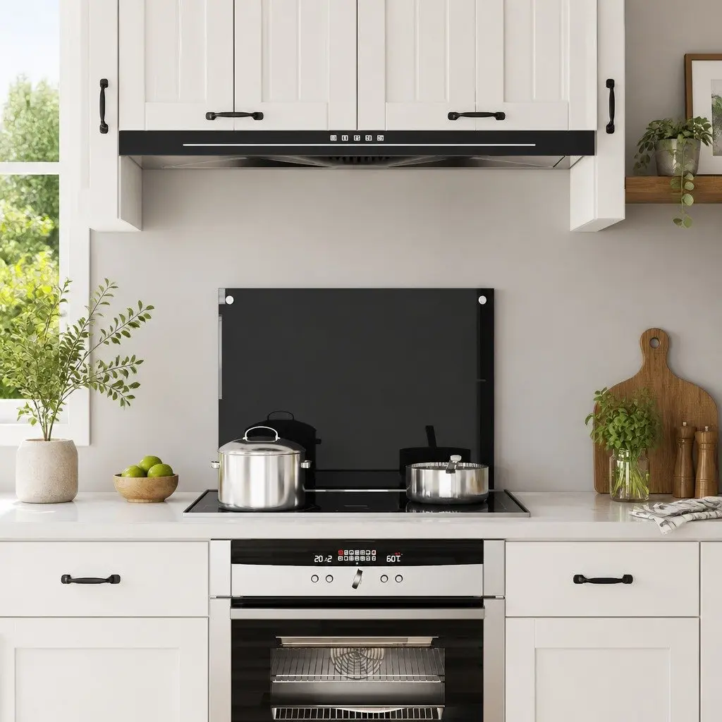 Tempered Glass Black Kitchen Splash Guard 70x50cm Heat Resistant Backsplash