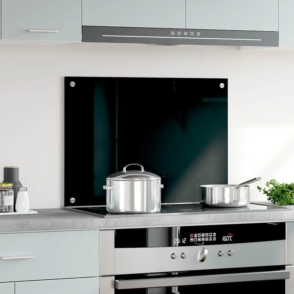 Tempered Glass Black Kitchen Splash Guard 70x50cm Heat Resistant Backsplash