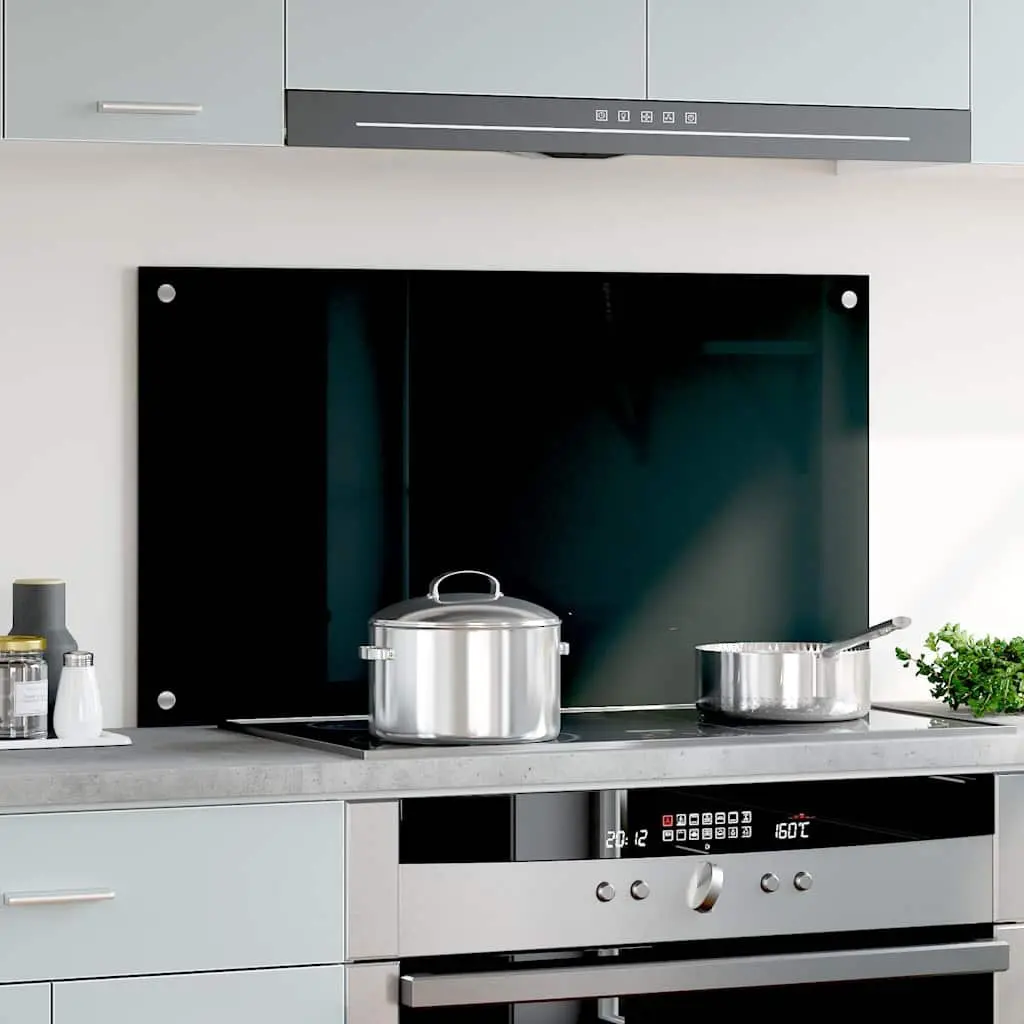 Kitchen Backsplash Tempered Glass Black 90x50cm Splash Guard Wall Tile