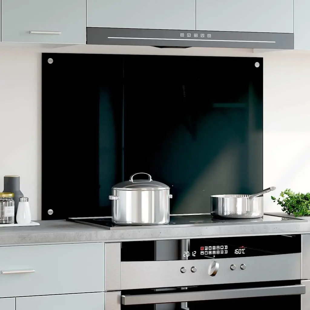 Tempered Glass Kitchen Splashback 90x60cm Black Heat Resistant Splash Guard