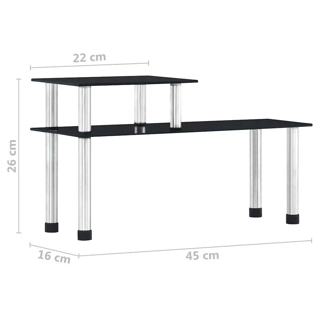2-Tier Kitchen Shelf Tempered Glass Stainless Steel Black 45 x 16 x 26 cm