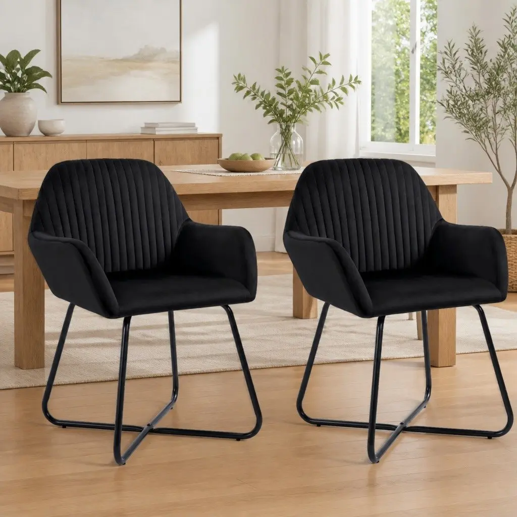 Dining Chairs Velvet Black 2 pcs with Armrests