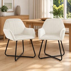 Perfect for Your Home: Dining Chairs Set of 2 Cream Velvet with Armrests