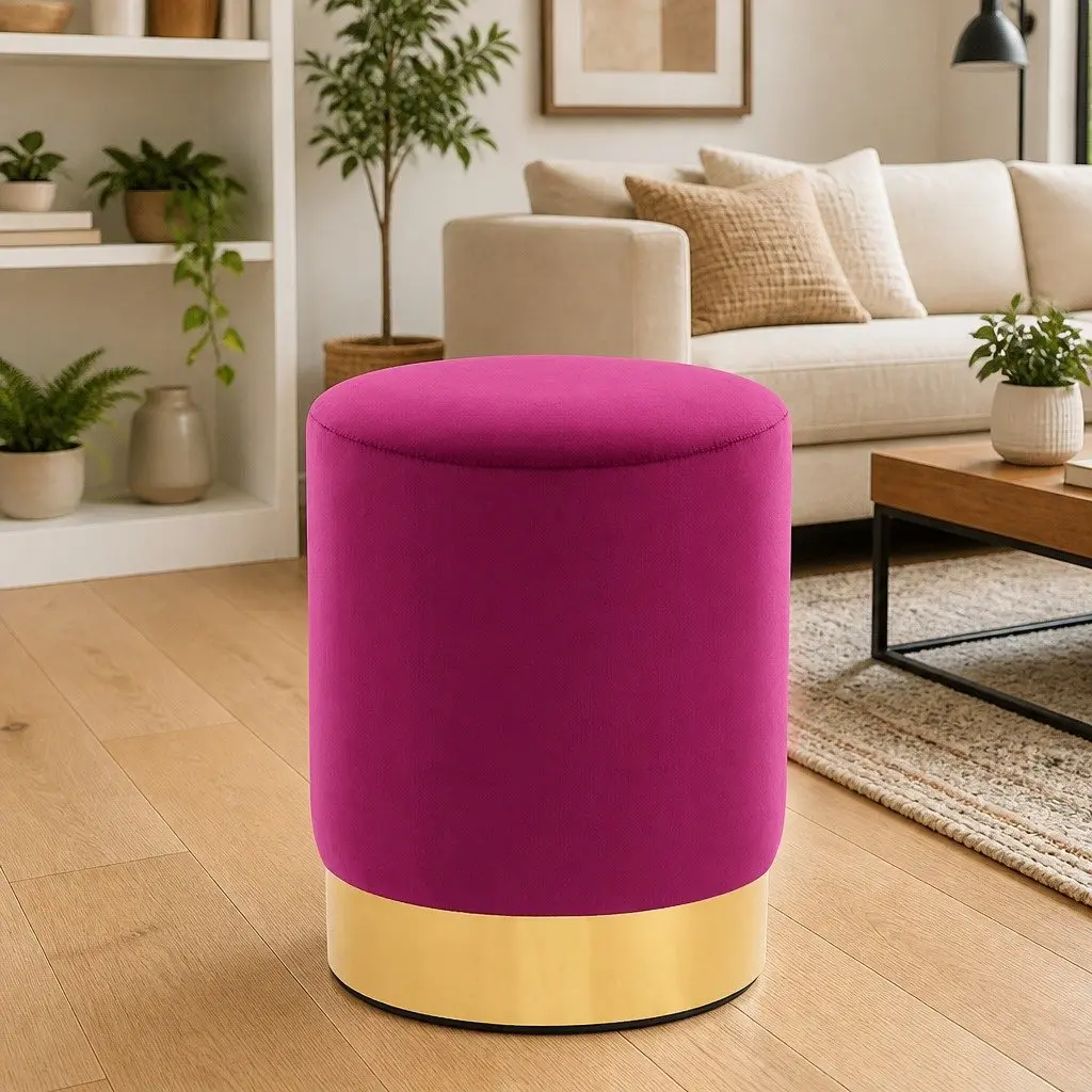 Purple Velvet Barrel Stool for Home Use
