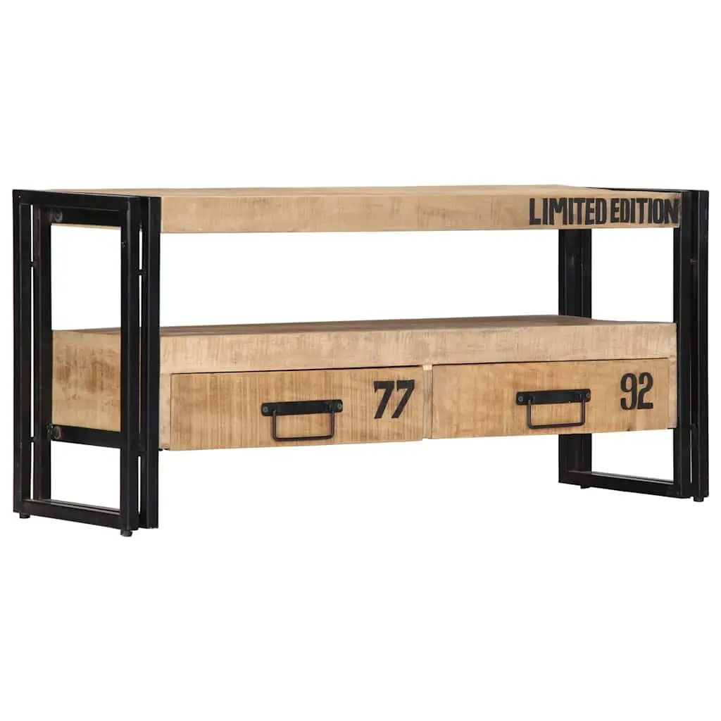TV Cabinet 100x30x45 cm Solid Mango Wood Storage Unit with Drawers Compartment