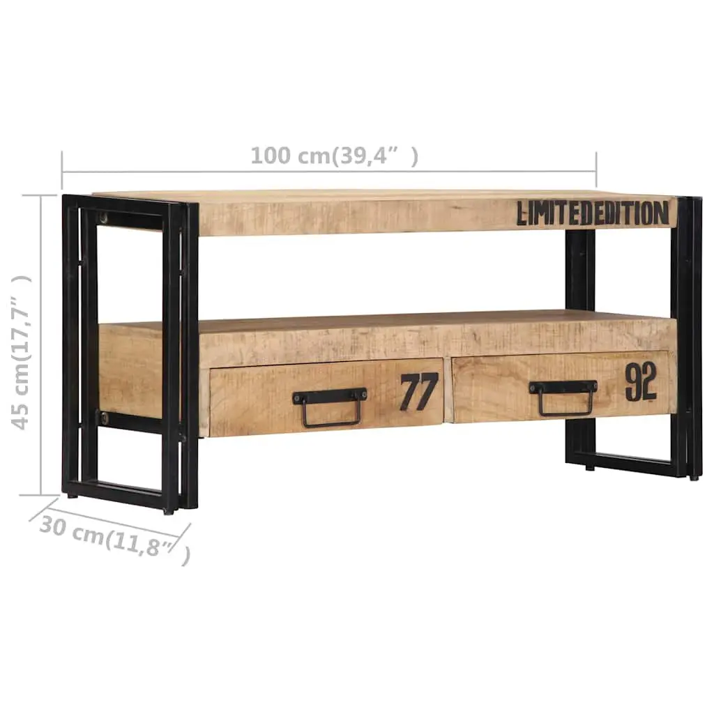 TV Cabinet 100x30x45 cm Solid Mango Wood Storage Unit with Drawers Compartment
