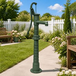 Hand Water Pump with Stand Garden Well Draw Up to 8M Deep Cast Iron Green