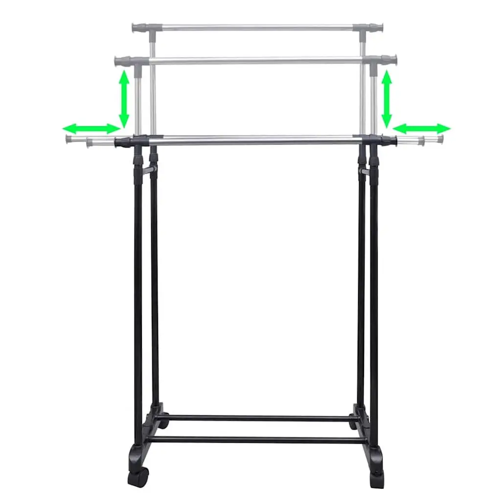 Clothes Rack Adjustable Stainless Steel 2 Piece Black 108 to 170 cm Height 150 cm Extendable Hanging Bars