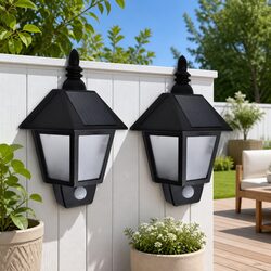 Solar Wall Lamp Motion Sensor LED Outdoor Garden Patio Lighting Black 2 Pack