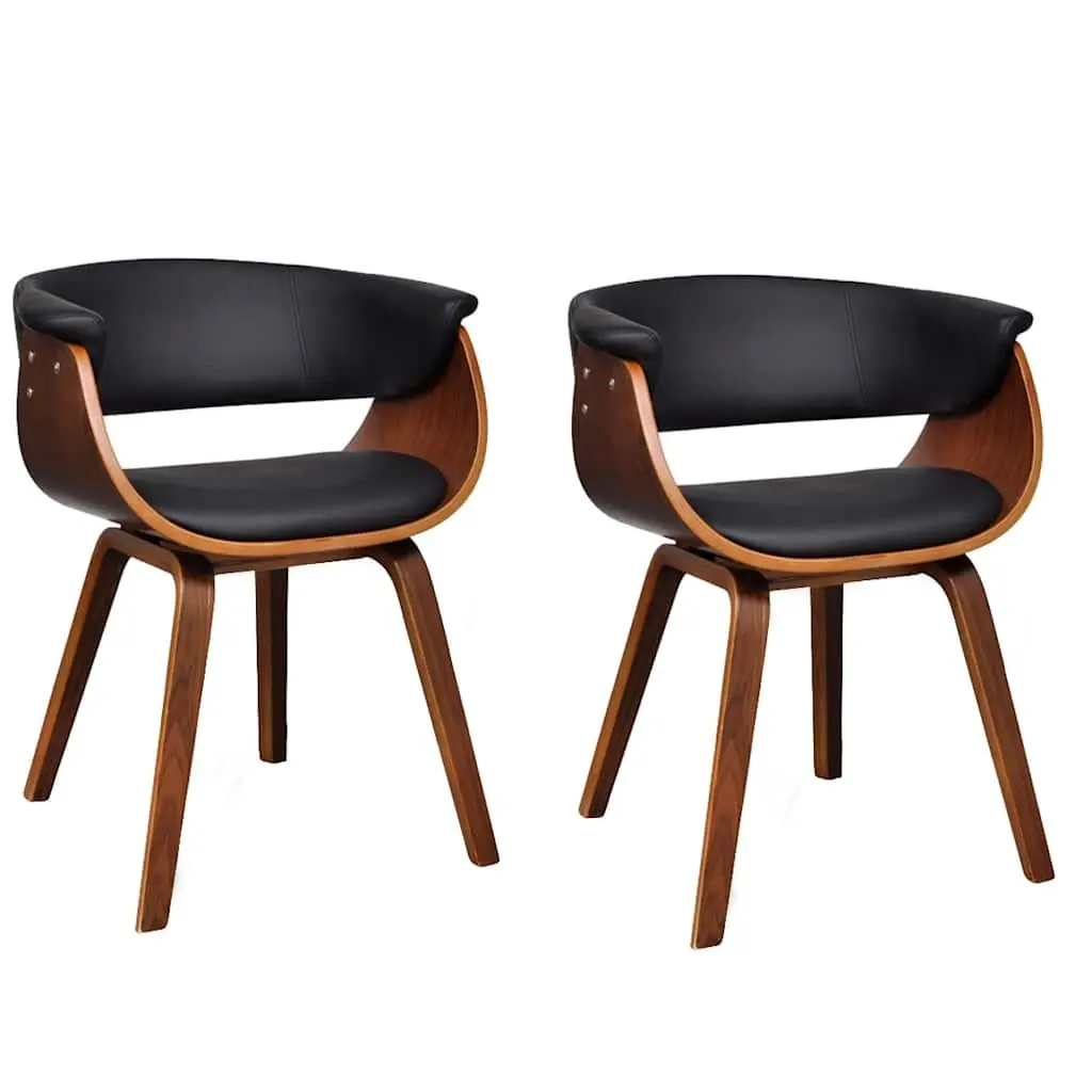 Dining Chairs Bent Wood Frame Faux Leather Seat Black 2 Piece